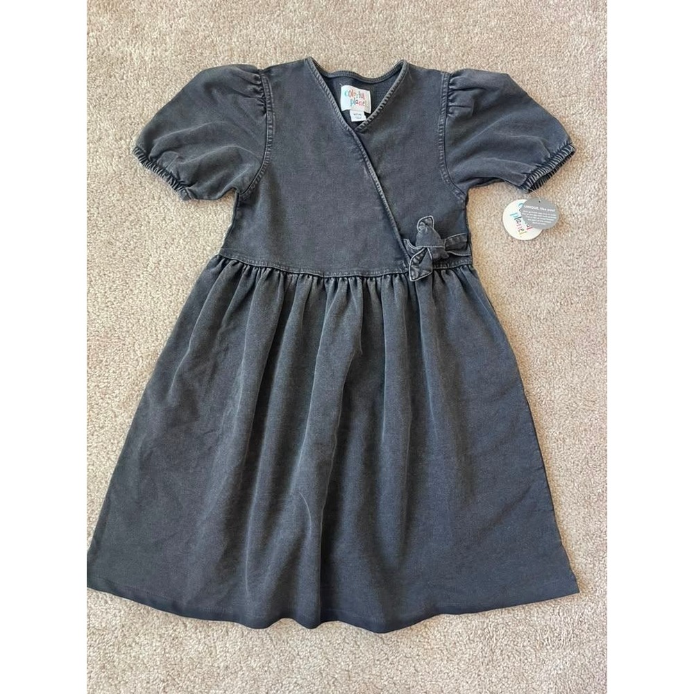 Colorful Planet Girls Black Acid Wash Puff Sleeve Wrap Dress Size M 7/8 NWT